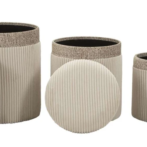 Pufų rinkinys Cortina, 3 vnt, Smėlio, Ø 40,5 × 49,5 cm, Ø 35 × 42 cm ir Ø 31 × 38 cm - Pufai