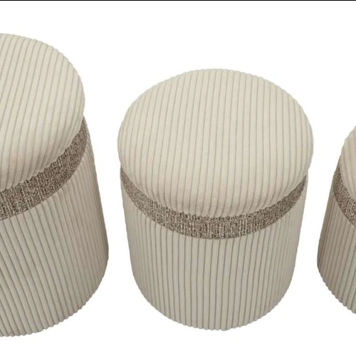 Pufų rinkinys Cortina, 3 vnt, Smėlio, Ø 40,5 × 49,5 cm, Ø 35 × 42 cm ir Ø 31 × 38 cm - Pufai