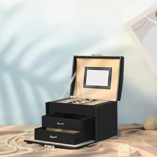 Elegantiška papuošalų dėžutė su aptakiomis linijomis ir PU apmušalais