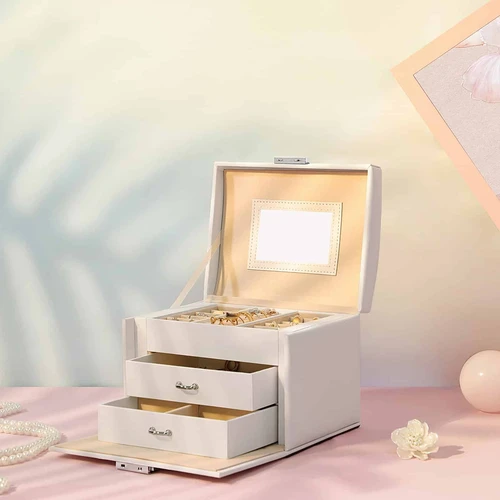 Elegantiška balta papuošalų dėžutė su PU apmušalais