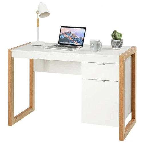 Rašomasis stalas 112,5x50x75cm., baltos/šviesiai rudos spalvos