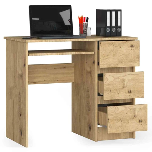 Rašomasis stalas A-6 CLP, dešininis, 3 stalčiai, ąžuolo spalvos, 90 × 77 × 50 cm - Darbo stalai