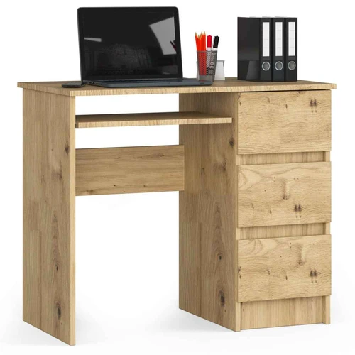 Rašomasis stalas A-6 CLP, dešininis, 3 stalčiai, ąžuolo spalvos, 90 × 77 × 50 cm