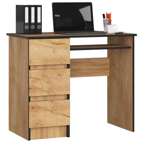 Rašomasis stalas A-6 CLP, kairinis, 3 stalčiai, ąžuolo spalvos, 90 × 77 × 50 cm