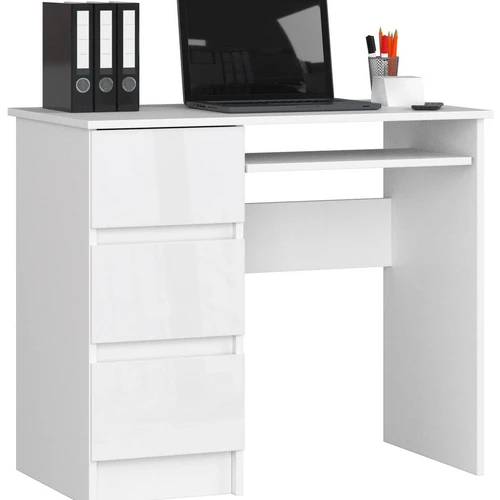 Rašomasis stalas A-6 CLP, kairinis, 3 stalčiai, baltos spalvos, 90 × 77 × 50 cm
