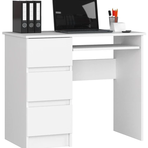 Rašomasis stalas A-6 CLP, kairinis, 3 stalčiai, baltos spalvos, 90 × 77 × 50 cm