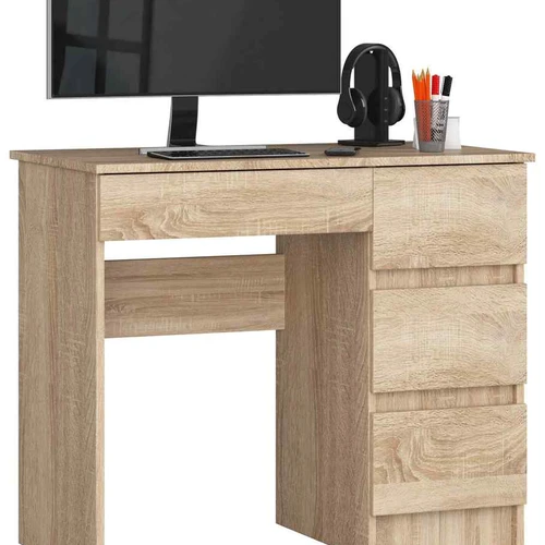 Rašomasis stalas A-7 CLP, dešininis, 4 stalčiai, ąžuolo spalvos, 90 × 77 × 50 cm