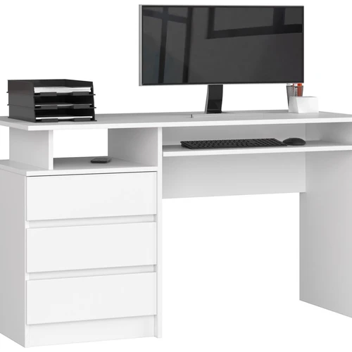 Rašomasis stalas AKORD CLP, 3 stalčiai, baltos spalvos, 135 × 77 × 60 cm