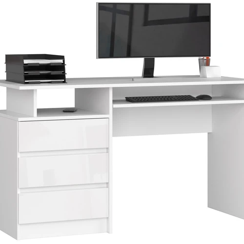 Rašomasis stalas AkordV2 CLP, 3 stalčiai, baltos spalvos, 135 × 77 × 60 cm