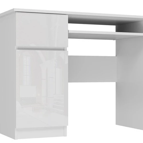 Rašomasis stalas Bravo, kairinis, blizgus baltas