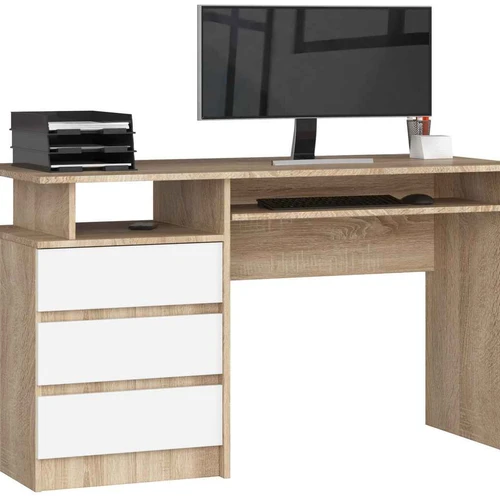 Rašomasis stalas CLP, 3 stalčiai, rudos/baltos spalvos, 135 × 77 × 60 cm