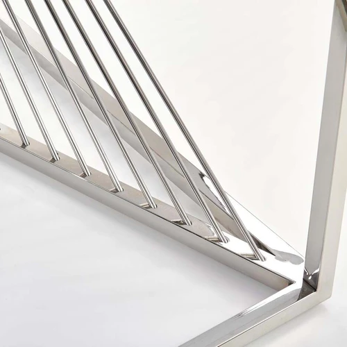 Stilingas stiklinis stalas su chromo plienu – rūkytas ir sidabras