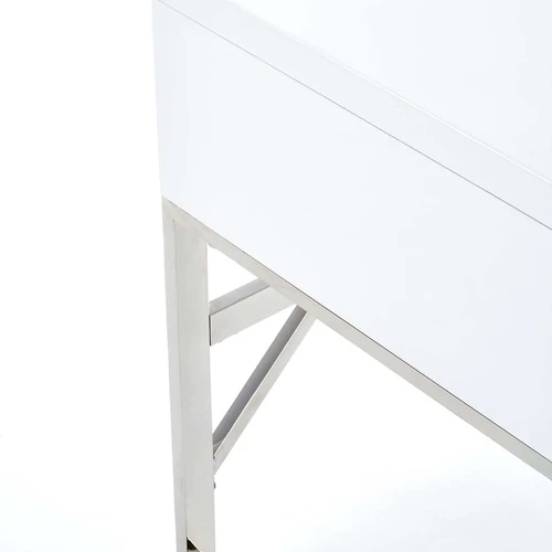 Moderni baltos spalvos spinta su blizgiu MDF ir chromuoto plieno apdaila