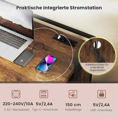 Rašomasis stalas su lentynomis ir USB