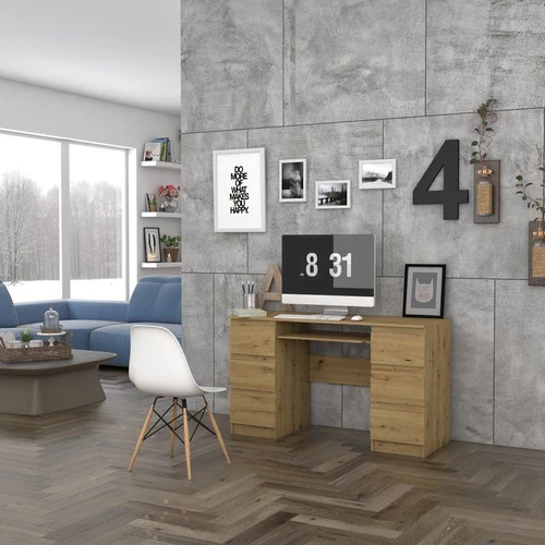 Ergonominis rašomasis stalas su PVC apdaila ir 6 stalčiais