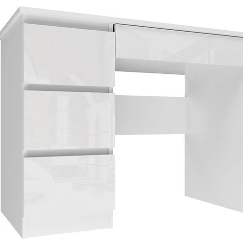 Rašomasis stalas Mijas, kairinis, blizgus baltas