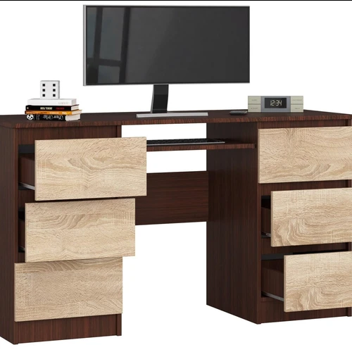 Tamsiai rudas ir ąžuolo spalvos kompiuterio stalas