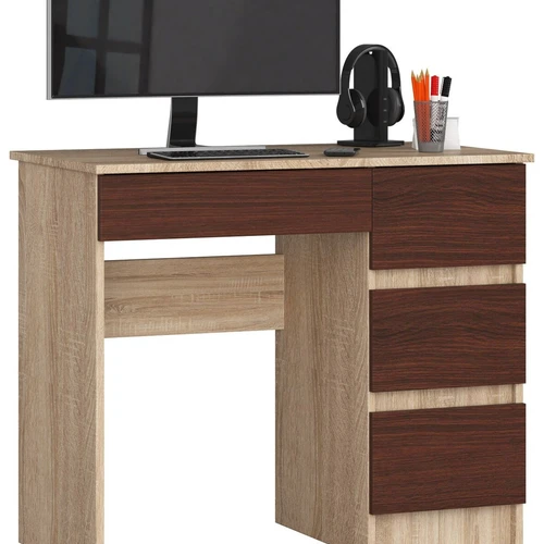 Rašomasis stalas NORE A-17, dešininis, tamsiai rudos/ąžuolo spalvos