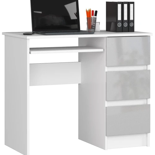 Rašomasis stalas NORE A-6, dešininis, baltas/šviesiai pilkas