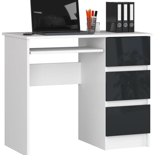 Rašomasis stalas NORE A-6, dešininis, baltas/tamsiai pilkas