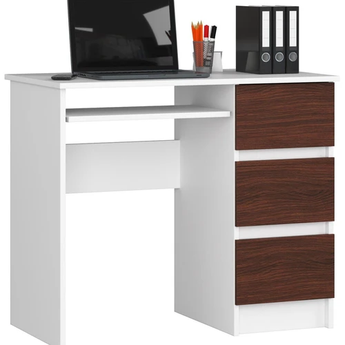 Rašomasis stalas NORE A-6, dešininis, baltas/tamsiai rudas