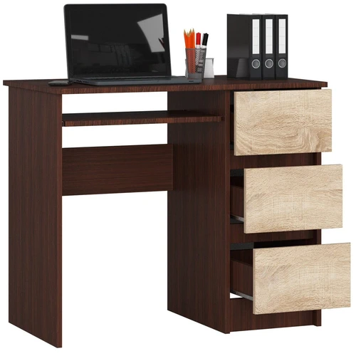 Tamsiai rudas stalas su sonomu ąžuolo fasadu