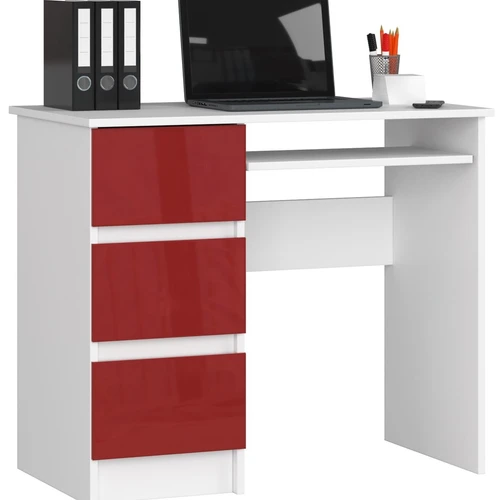 Rašomasis stalas NORE A-6, kairinis, baltas/raudonas