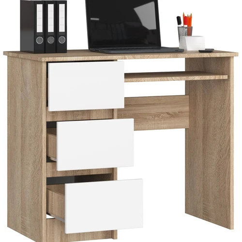 Modernus rašomasis stalas su 3 stalčiais ir klaviatūros lentyna