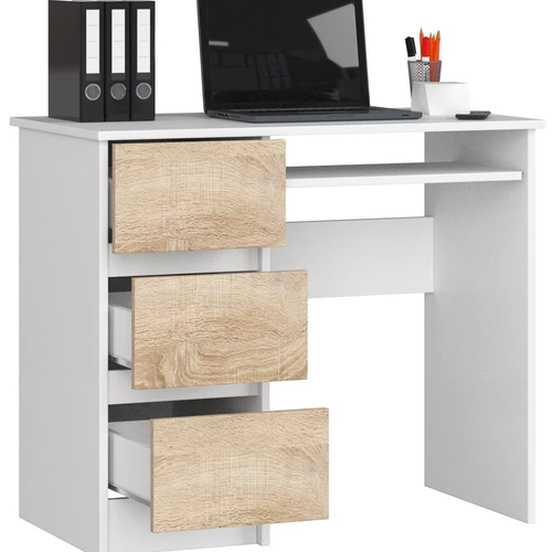 Kompaktinis stalas su trimis stalčiais ir klaviatūros dėklu