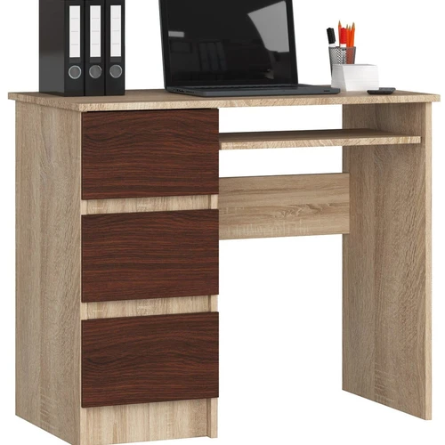 Rašomasis stalas NORE A-6, kairinis, tamsiai rudos/ąžuolo spalvos