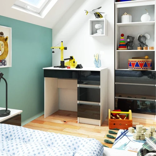 Ergonomiškas stalas su blizgiais grafito fasadais