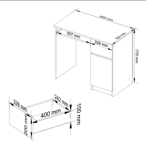 Praktiškas rašomasi stalas su laminato danga ir patogiomis rankenomis