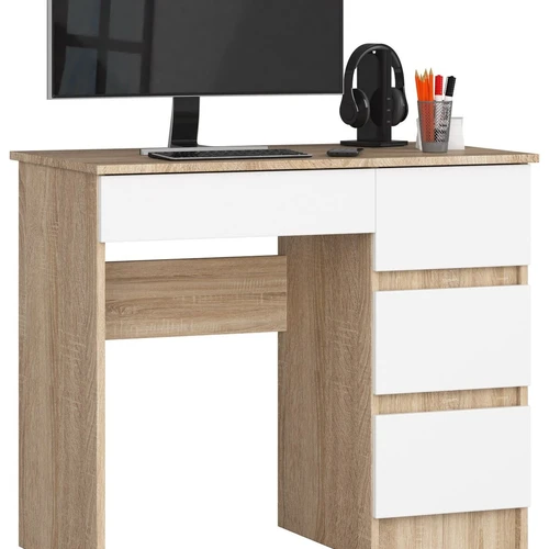 Rašomasis stalas NORE A-7, dešininis, baltos/ąžuolo spalvos