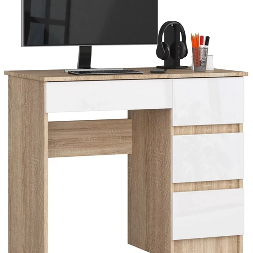 Rašomasis stalas NORE A-7, kairinis, ąžuolo/baltos spalvos