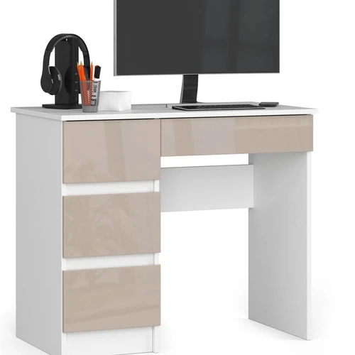 Rašomasis stalas NORE A-7, kairinis, baltos/kreminės spalvos