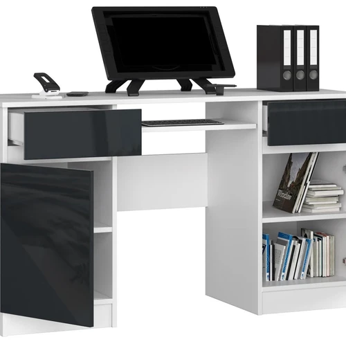 Platus rašomasis stalas su funkcionaliais stalčiais ir klaviatūros lentele