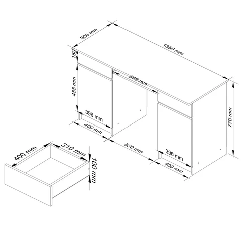 Praktiškas rašomasis stalas su slidžiais stalčiais