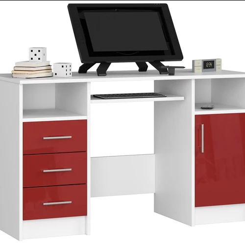 Rašomasis stalas NORE Ana, baltas/raudonas