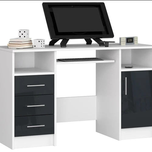 Rašomasis stalas NORE Ana, baltas/tamsiai pilkas