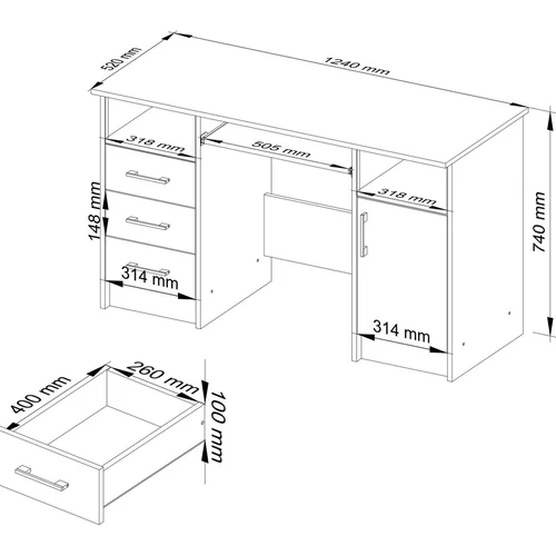 Tvirtas ir patogus rašomasis stalas ANA 124 cm