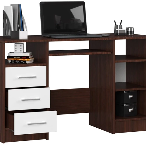 Klasikinis tamsiai rudas ir baltas stalas su erdviu stalviršiu