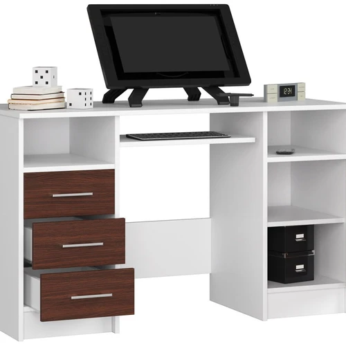 Baltas ir tamsiai rudas stalas su daug vietos