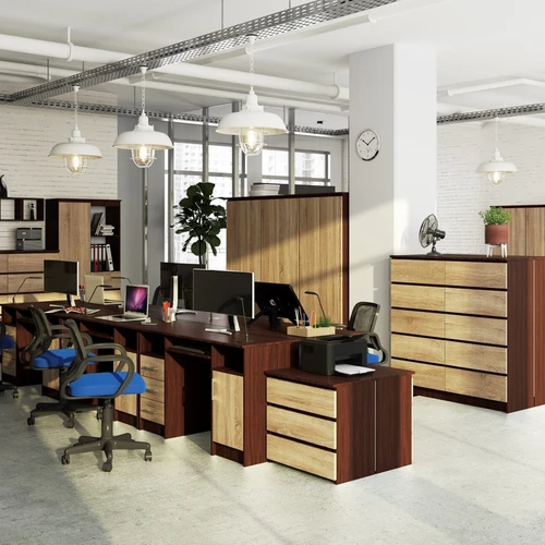 Patogus ANA kompiuterio stalas su atviromis lentynomis ir uždaromis spintelėmis