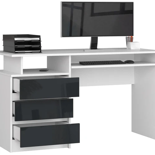 Baltas rašomasis stalas su grafito stalčiais