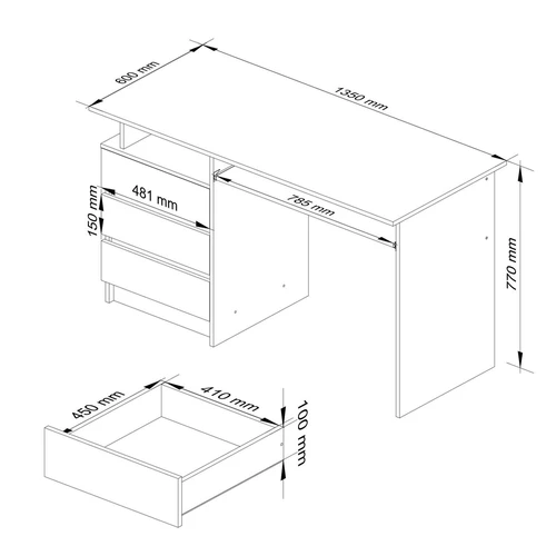 Blizgus rašomasis stalas su grafito fasadais