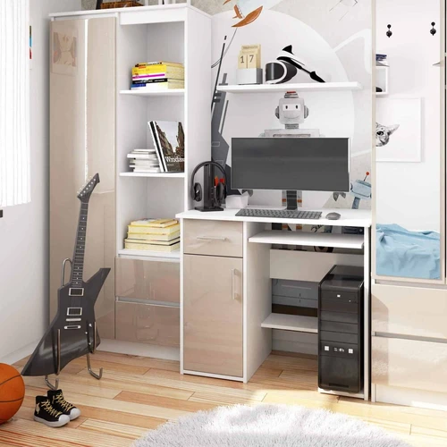 Ergonominis JAY stalas su dviem lentynomis ir atspariu laminuotu paviršiumi