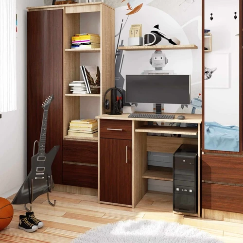 Patogus JAY kompiuterinis stalas su papildomomis lentynomis