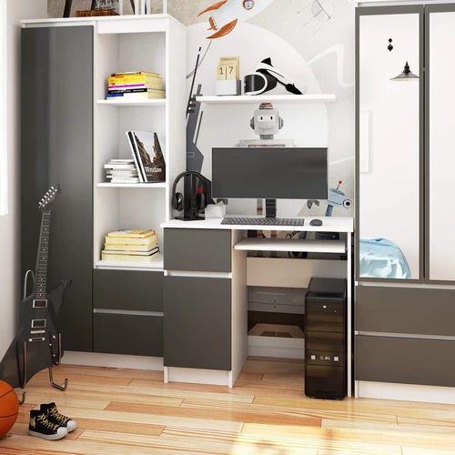 Ergonominis stalas PIKSEL su grafito ir baltos spalvos dizainu