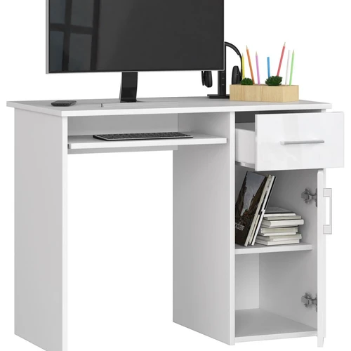 Kompaktiškas rašomasis stalas su lentyna ir stalčiais