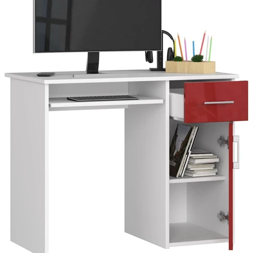 Efektyvus rašomasis stalas su erdvia lentyna ir stalčiais